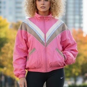 Vintage Pink Windbreaker Jacket Floral Barbiecore Y2K  Coat Zip Up Cute